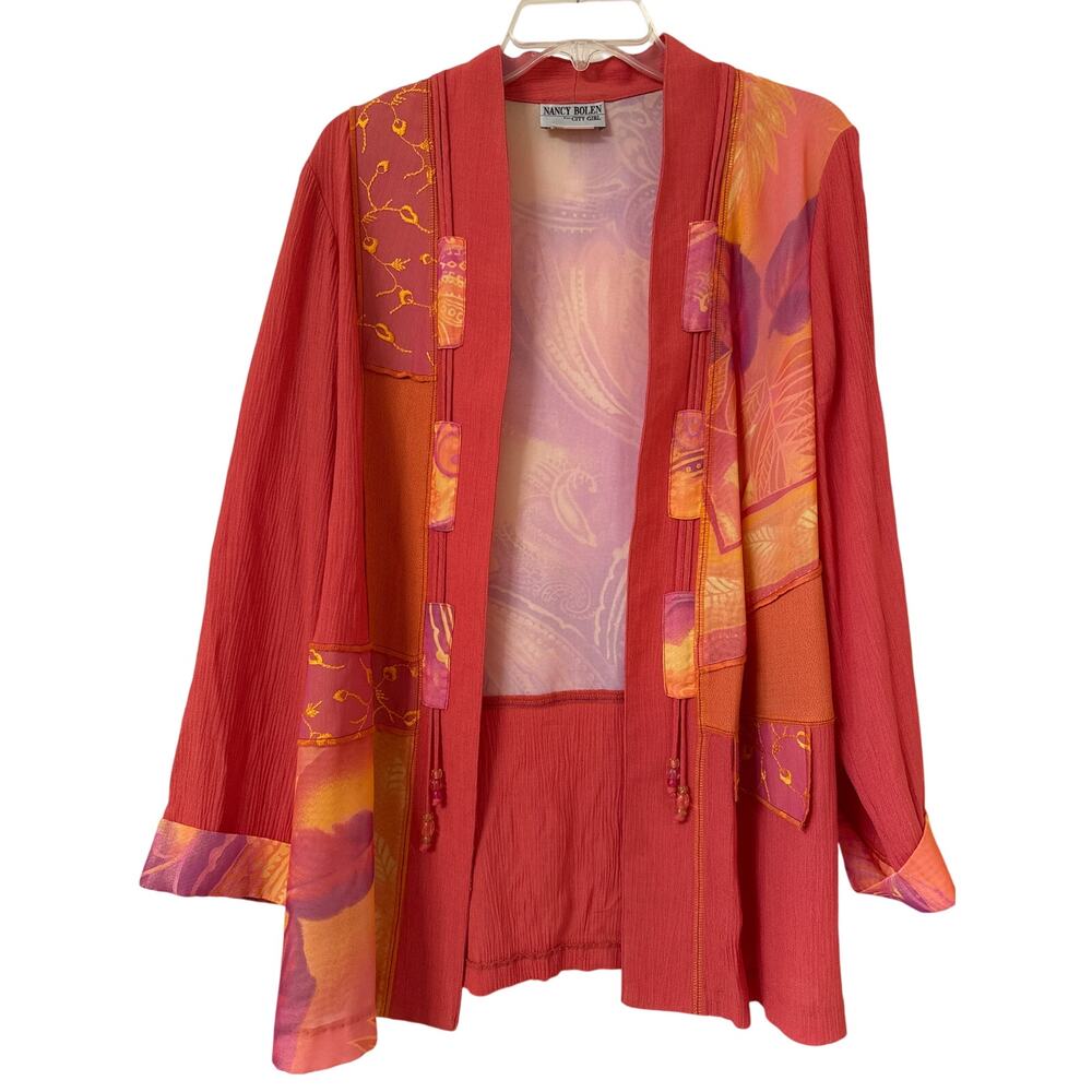 Nancy Bolen for City Girl Large Wearable Art Jacket Coral, Peach, Purple, Yellow
